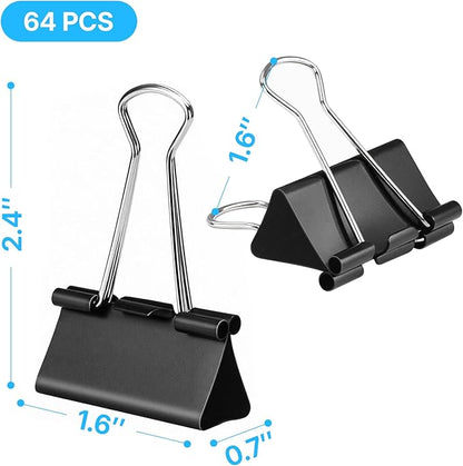 OWLKELA 1.6 Inch (64 Pack) Large Binder Clips, Black Paper Clamps for Office, School, and Home Supplies