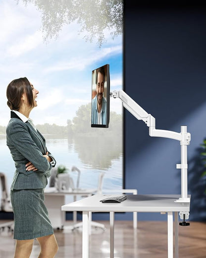 Single Monitor Mount Holds Max 22lbs, 13-32 inch Monitor Desk Mount, Height Adjustable Tall Monitors Arm, Monitors Stand with Tilt Swivel Rotation, VESA 75 100mm, White, Freelift