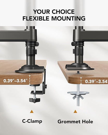 HUANUO Dual Monitor Arm for 13-32 inch Screens,Holds 19.8lb,Adjustable Monitor Stand with Clamp and Grommet Base,Vesa 75x75mm/100x100mm Compatibility (Black)