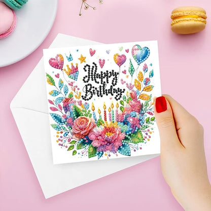 6PCS Diamond Art Painting Greeting Cards,Happy Birthday Cards with Envelopes,DIY Card Making Kits Thank You Card Arts Crafts for Birthday