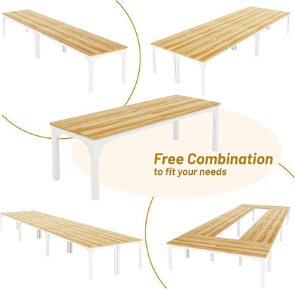 Conference Table, Super Sturdy Large Rectangle Meeting Seminar Table, Long Business Tables, Light Walnut, 8Pcs