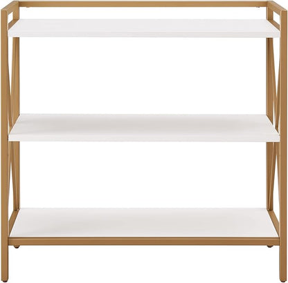 Leick Home Claudette Bookshelf, White Wood, Satin Gold, 3 Shelves, Easy Assembly, 12 in D x 32 in W x 32.25 in H, Item 9261-WTGL