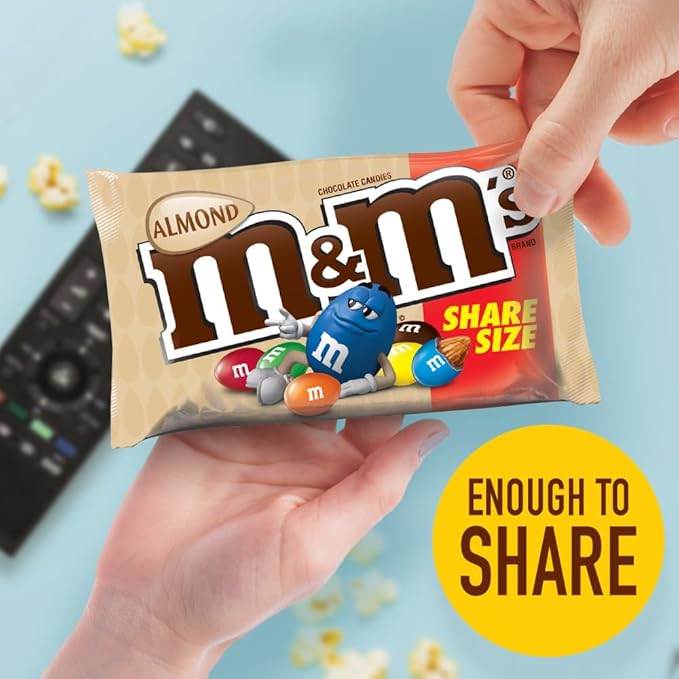 M&M'S Almond Chocolate Candy, Full Size 2.83 oz Bag, Pack of 18 Bulk Candy Chocolate