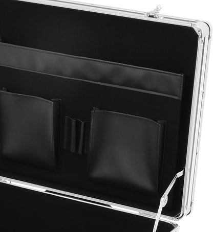 Mobile Business Case, Locking Mobile Storage File Box with Telescopic Handle, Rolling File Box Metal, 19.2 x 15 x 16 Inches, Portable Files Storage Organizer for Office Home School (Striped Pattern)