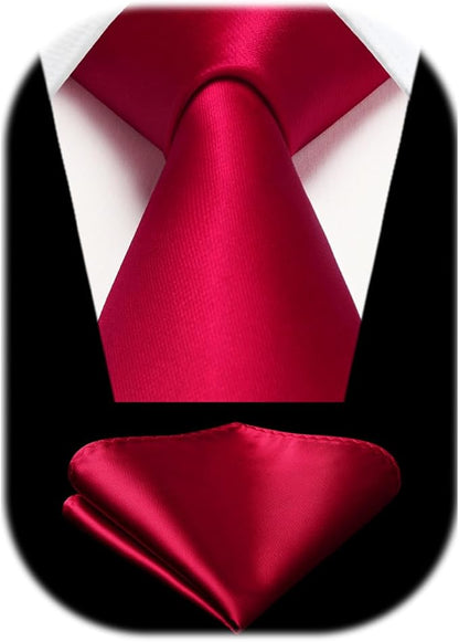HISDERN Mens Solid Color Ties Formal Satin Necktie and Pocket Square Set Classic Wedding Business Tie & Handkerchief
