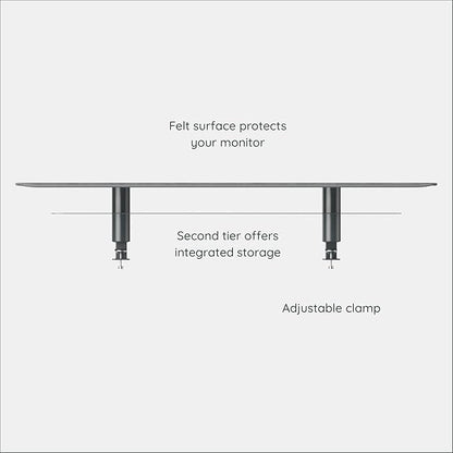 Branch Monitor Stand - Elegant, Durable Powder-Coated Steel Stand with Soft Felt Liner - Small Monitor Riser Second Tier Storage - Installs with a Universal Clamp for Ergonomic Workspace - Charcoal
