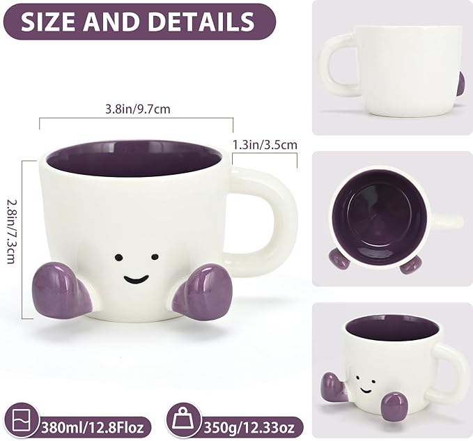 Coffee Mugs,Cute funny Mug For Women, 380ml Unique Ceramic Coffee Tea Cups, Office Mug Gift (violet)