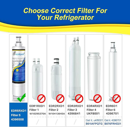 EXCELPURE 4396508 Refrigerator Water Filter Replacement for Whirlpool EDR5RXD1, 4396510, KitchenAid 4392857, EveryDrop FILTER 5, Kenmore 9010, NL240 LC400V WF285 R-9010 WF-NL300 WSW-1, RWF0500A, 3PACK