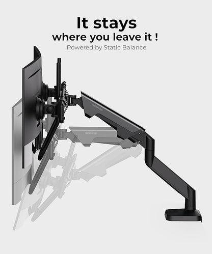 Dual Monitor Arm Desk Mount with Gas Spring & USB Charging, Fits 17–32” inches Screens up to 33 lbs, VESA 75x75/100x100, Crossbar Handle for Easy Adjustment, Black, Dual