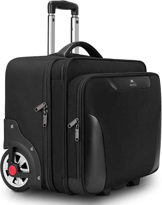 MATEIN Rolling Briefcase for Men, Large Rolling Laptop Bag with Big Wheels Fits 17.3 Inch Notebook for Travel Office Work, Water Resistant Roller Computer Case College Teacher Luggage Suitcase, Black