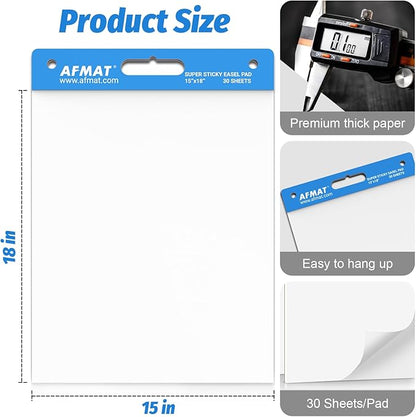 AFMAT Sticky Easel Pads, 15 in x 18 in Anchor Chart Paper, Ink Bleed-Through Resistant Flip Chart Paper for Office/Classroom/Whiteboard/Wall/Windows, 30 Sheets/Pad, 3 Pads
