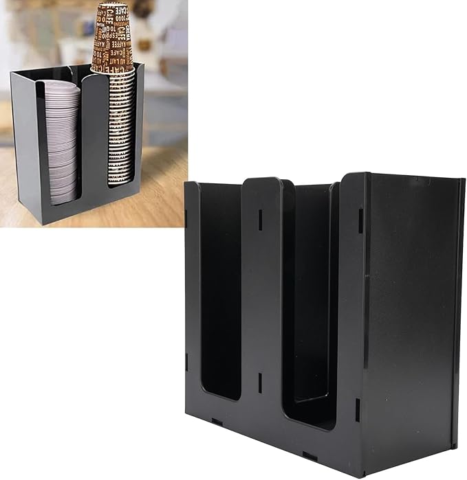 Acrylic Coffee Cup Dispenser, 2 Compartment Storage Organizer Holder for Kitchen Countertop & Coffee Shop, Durable Cup Dispenser for Easy Access