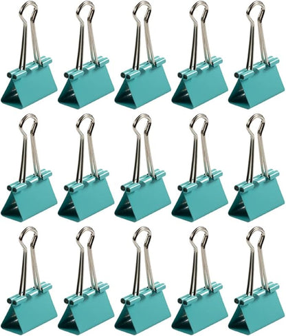 JAM PAPER Colorful Binder Clips - Medium - 1 1/4 Inch (32 mm) - Teal Binderclips - 15/Pack