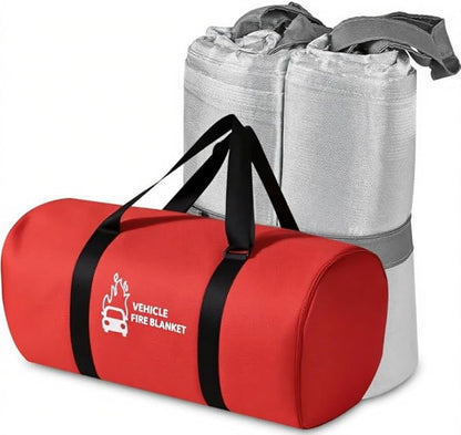 Large Fibreglass Vehicle Emergency Fire Blanket 19.6 x 29.5 ft, Car Fire Suppression Blanket for Conflagration with Carry Bag (Silver)