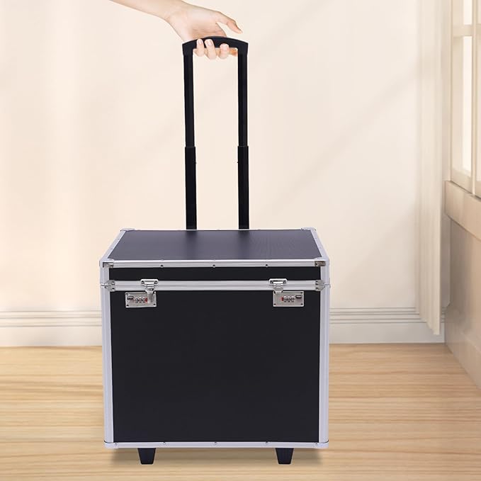 Locking File Organizer Box, Portable Mobile Business Case, Fireproof Document File Organizer, Trolley File Box with Handle and Lock, Letter/Legal File Storage, 19.2 x 15 x 16inch, Black