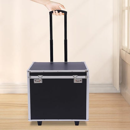 Locking File Organizer Box, Portable Mobile Business Case, Fireproof Document File Organizer, Trolley File Box with Handle and Lock, Letter/Legal File Storage, 19.2 x 15 x 16inch, Black