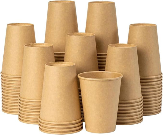 RACETOP [100 Pack] 12 oz Coffee Cups, Disposable Coffee Cups, Kraft Paper Cups, Hot Cups Unbleached for Home, Stores, Cafes, Office
