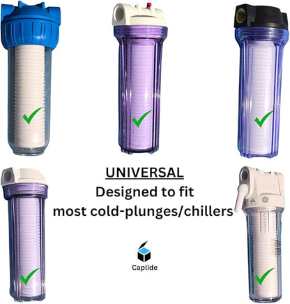 Universal Cold Plunge 30 Micron filter. Designed to be Non-clogging. Replacement cartridge for any 2.5" x 10" cold plunge canister. 6 months supply. 6-pack