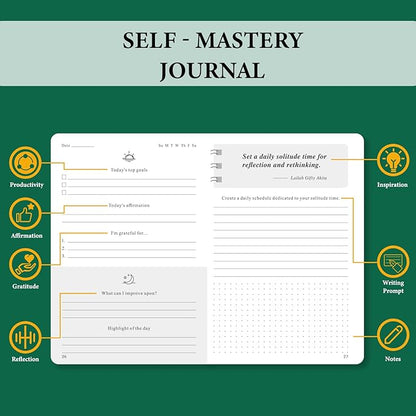 JUBTIC Self-Mastery Journal for Men - Gratitude Journal for Daily Reflection, Positivity and Self-Care and Reflection - Guided Manifestation Journals - Goal Journal for Women & Men(Dark Green)