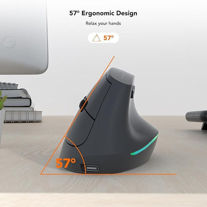 Wireless Ergonomic Mouse, Vertical Mouse, Bluetooth Ergo Mouse, Quiet Click, 5 Level Adjustable DPI(800/1200/2400/2400/4000), Rechargeable 2.4G Mice with 6 Buttons for Computer, PC, Mac, Laptop, Black