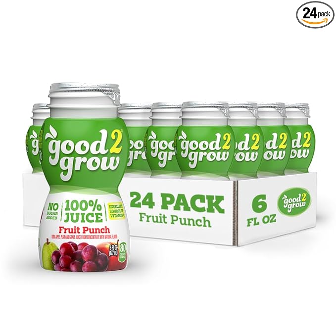good2grow 100% Fruit Punch Flavored Juice for Kids - Juice Bottles Bulk 24 Pack, Reusable Bottle, No Sugar Added, Good Source of Vitamin C - 6 fl oz, Pack of 24 (Spill Proof Tops Not Included)