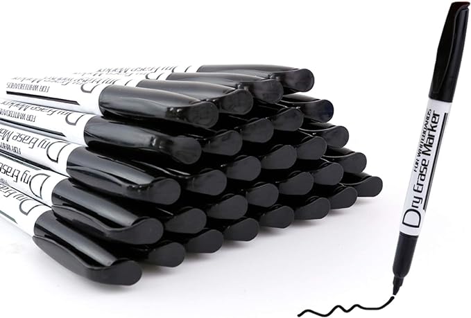 Volcanics Black Dry Erase Markers Low Odor Fine Whiteboard Markers Thin Box of 30