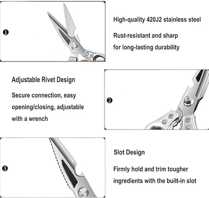 Kitchen Shears Heavy Duty All Purpose Kitchen Scissors, Utility Stainless Steel Blades with Ergonomic Handles for Home, Office, Easy Cutting Chicken Bones, Meat, Cardboard, Vegetables, Leather