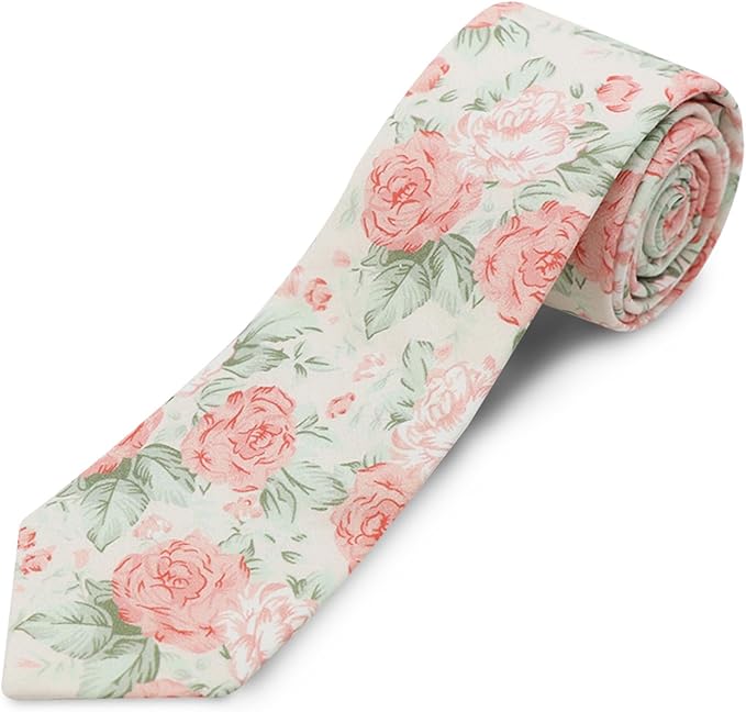 Cotton Floral Ties for Men 2.76" Men's Skinny Tie Linen Flower Printed Neck Tie for Wedding Dating Party
