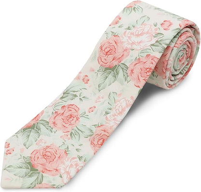 Cotton Floral Ties for Men 2.76" Men's Skinny Tie Linen Flower Printed Neck Tie for Wedding Dating Party
