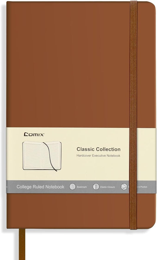 Comix Lined Journal Notebook for Women Men, Journaling Notebooks for Office School Home, Brown, 240 Pages, 5.5" x 8.3", College Ruled, A5, Hardcover