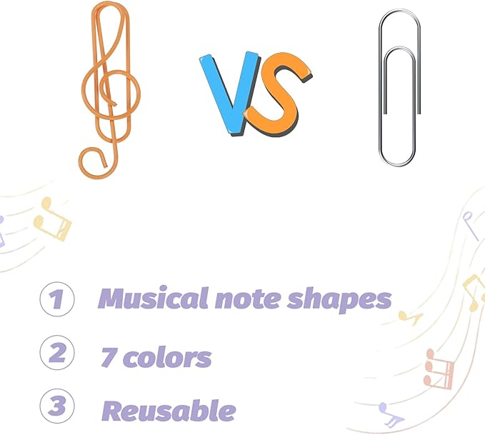 SUMAJU 150 Pcs Music Paper Clips, Music Teacher Gifts Music Gifts for Women Colorful Paper Clip Metal Musical Notes Clips Bookmark Clip for School Supplies