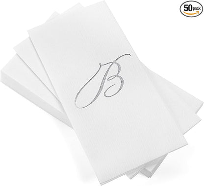 AH AMERICAN HOMESTEAD Disposable Hand Towels for Bathroom 50 Count - Guest Bathroom Essentials -Bathroom Paper Towels - Monogrammed Disposable Napkins - Wedding Napkins in Paper Towel Tray (Silver, B)