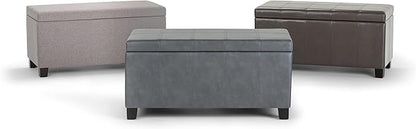 SIMPLIHOME Dover 36 inch Wide Contemporary Rectangle Storage Ottoman Bench in Chocolate Brown Vegan Faux Leather, Assembled, For the Living Room, Entryway and Family Room