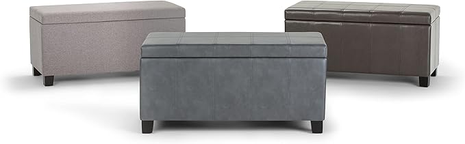 SIMPLIHOME Dover 36 inch Wide Contemporary Rectangle Storage Ottoman Bench in Cloud Grey Linen Look Fabric, Assembled, For the Living Room, Entryway and Family Room