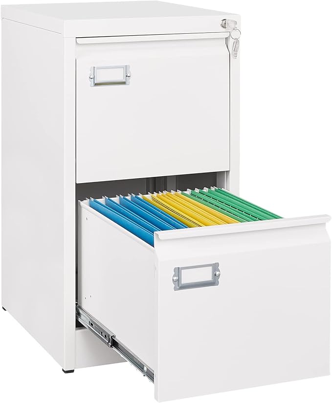 2 Drawer File Cabinet, Filing Cabinets for Home Office, Metal Vertical File Storage Cabinet with Lock, Locking File Cabinet for A4 Legal/Letter, 15" W x 17.7" D x 27.1" H, Assembly Required