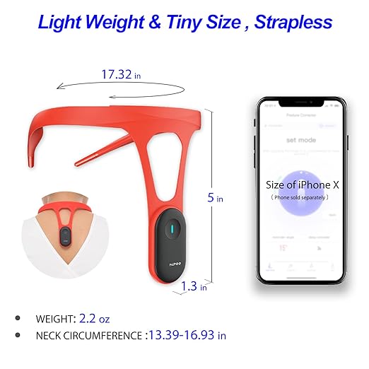P1 Smart Posture Trainer & Corrector, Control with App, Check Posture in Real Time, Strapless, Boost Health & Temperament (Red)