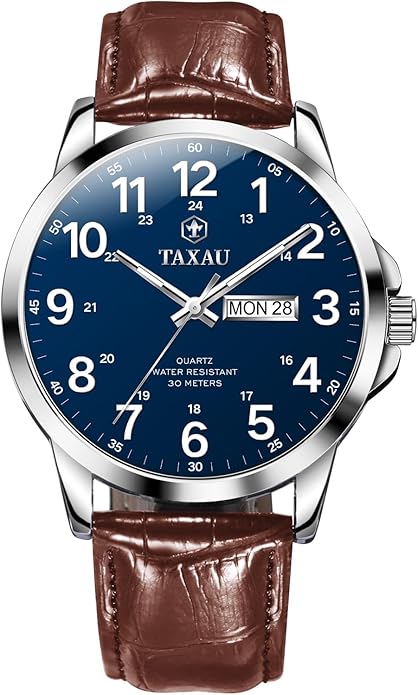 Watches for Men Leather Large Arabic Numerals Mens Watches Waterproof Band with Date Quartz Men's Wrist Watch