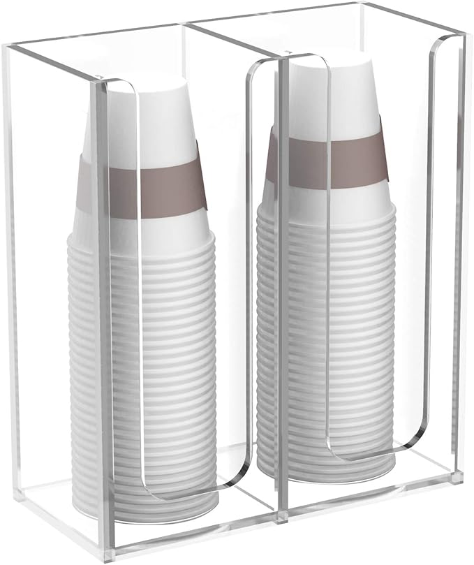 Richboom Acrylic Coffee Cup and Lid Storage Organizer Holder, 2 Compartments, Clear