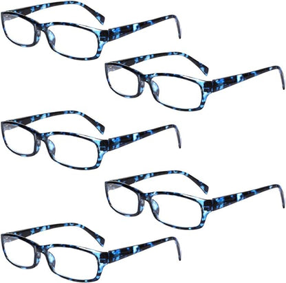 Henotin 5-Pack Reading Glasses Blue Light Blocking Anti Eyestrain Computer Reading Glasses for Women and Men Readers (5 Pack blue, 1.75)