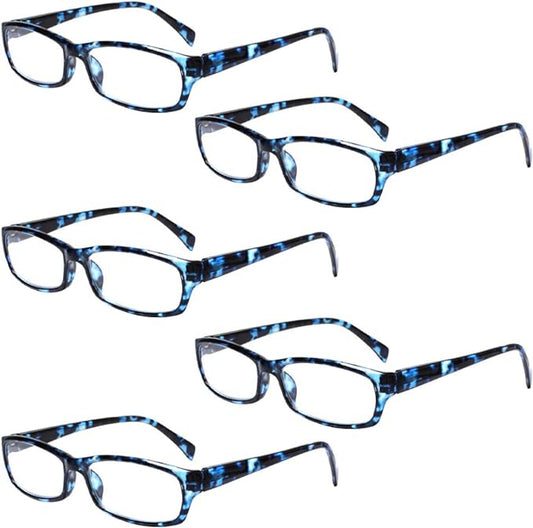 Henotin 5-Pack Reading Glasses Blue Light Blocking Anti Eyestrain Computer Reading Glasses for Women and Men Readers (5 Pack blue, 2.25)