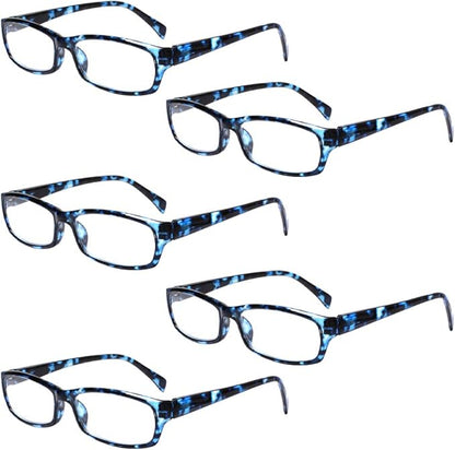 Henotin 5-Pack Reading Glasses Blue Light Blocking Anti Eyestrain Computer Reading Glasses for Women and Men Readers (5 Pack blue, 1.25, Diopters)