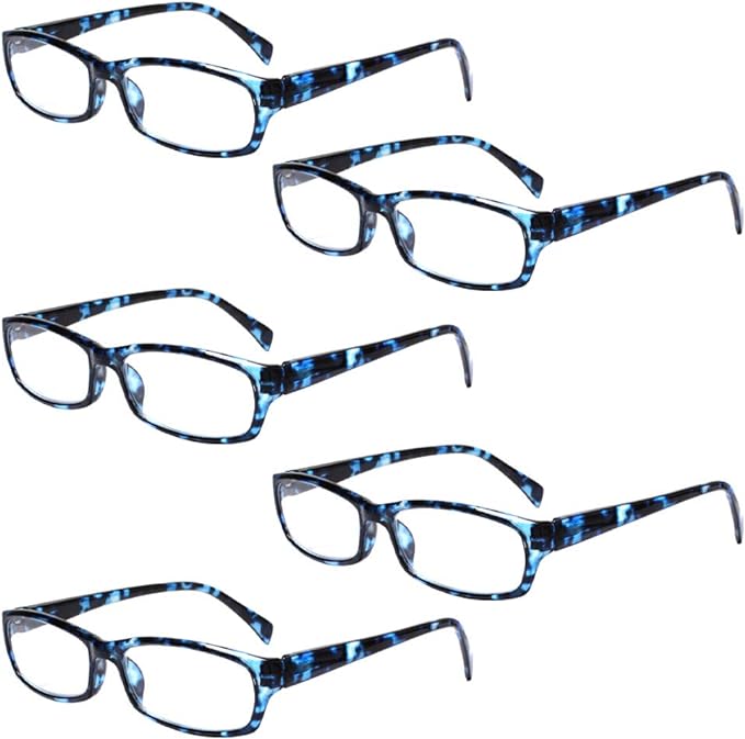 Henotin 5-Pack Reading Glasses Blue Light Blocking Anti Eyestrain Computer Reading Glasses for Women and Men Readers (5 Pack blue, 3.00)