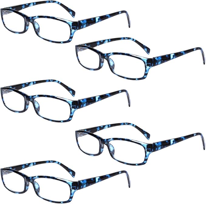 Henotin 5-Pack Reading Glasses Blue Light Blocking Anti Eyestrain Computer Reading Glasses for Women and Men Readers (5 Pack blue, 3.50, Diopters)