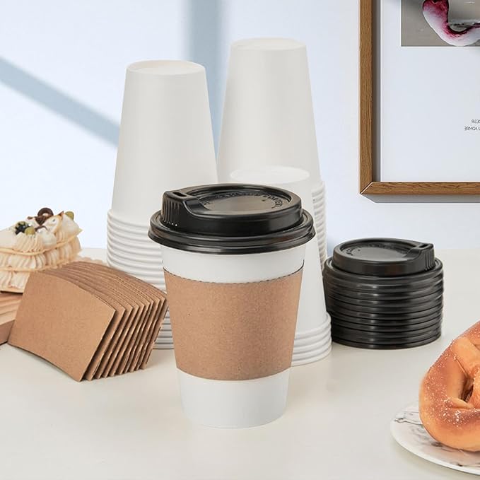 RACETOP [100 pack] Disposable Coffee Cups with Lids 12 oz, Hot Paper Cups with Lids, To Go Cup with Lid