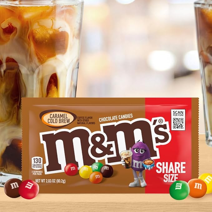 M&M'S Caramel Chocolate Candy, Full Size 2.83 oz Bag, Pack of 24 Bulk Candy Chocolate