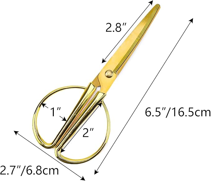 NatSumeBasics 6.5“ Gold Scissors Vintage Craft Tailor Scissors Stainless Steel Professional Fabric Dressmaker Shears for Cutting Cloth Leather (Vintage)