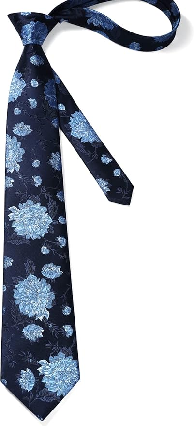 HISDERN Men Floral Ties Woven Classic 3.4" Necktie Set Formal Tie Pocket Square for Wedding with Handkerchief Gift Box