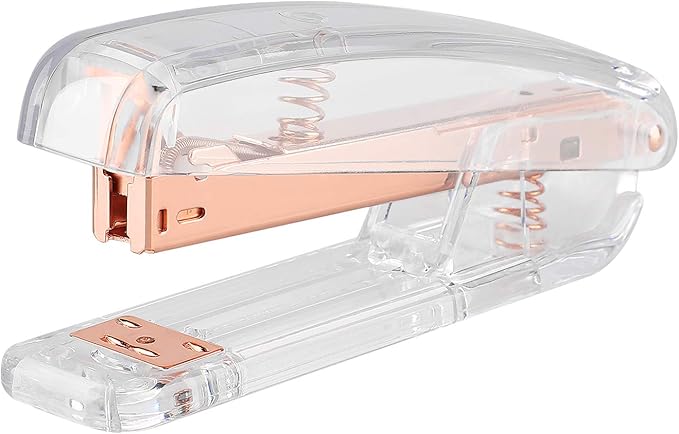 KIDMEN Rosegold Desk Accessory Kit,Set of Stapler, Staple Remover,1000pcs Staples,Tape Dispenser,Big Diamond Ballpoint Pen and 10pcs Binder Clips