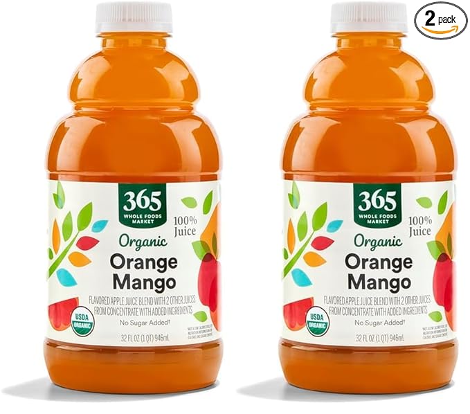 365 by Whole Foods Market, Organic 100% Juice, Flavored Juice Blend from Concentrate, Orange Mango, 32 Fl Oz (Pack of 2)