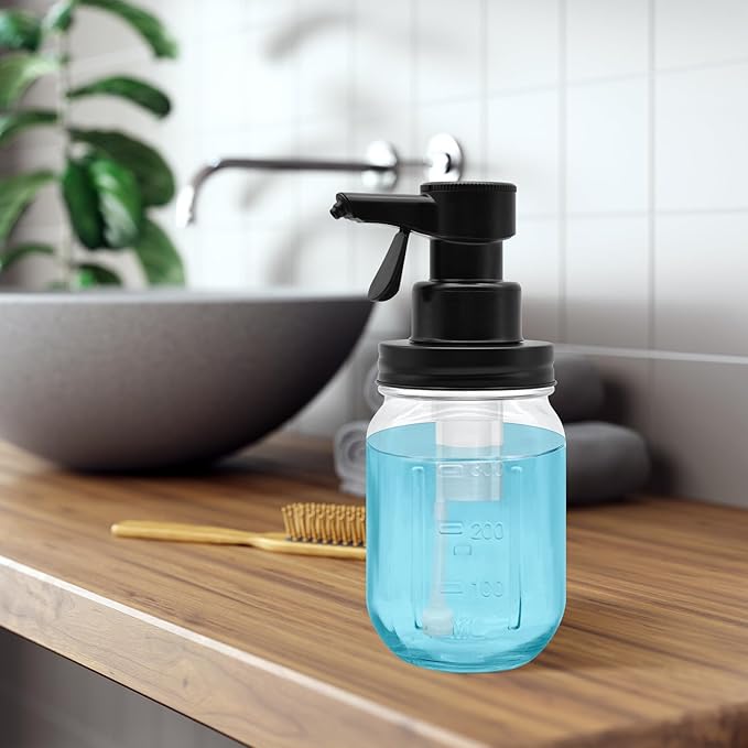12oz Automatic Touch Sensor Foam Glass Soap Dispenser, Hands-Free Mason Jar Soap Dispenser, Refillable Lotion Bottle for Bathroom Kitchen Countertop (Batteries Not Included)